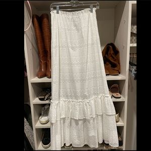 BCBG white lace maxi skirt
